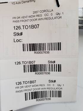 126.to1b07 Corolla 2007 Door Vent Window Regulator Front 7638