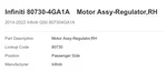Infiniti 80730-4GA1A Motor Assy-regulator,rh New Oem Q50 Passanger. Fixed Price $400.00.