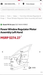 85720-12520 Toyota Oem Power Window Regulator Driver Side.. Fixed Price $265.00.